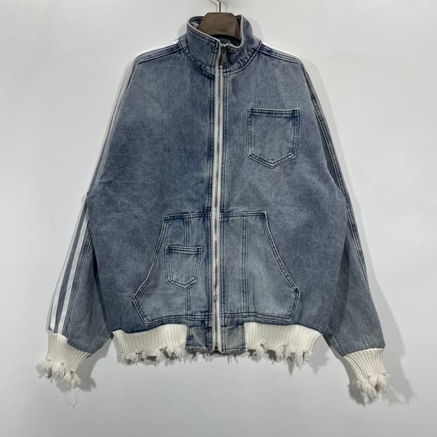시보리 데미지 집업 데님자켓