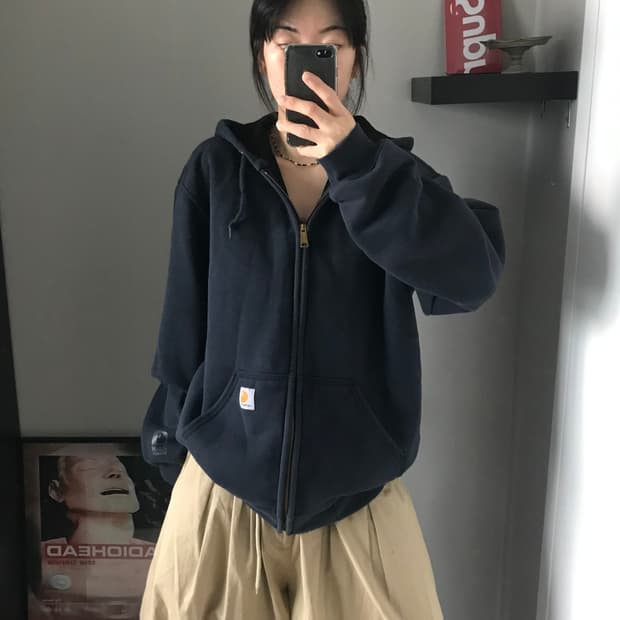 칼하트 레인디펜더 네이비 써멀 후드집업