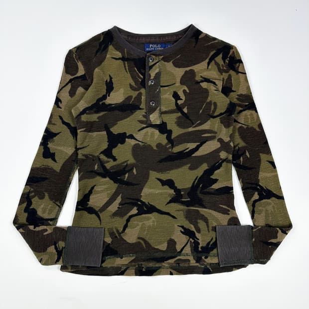 폴로 랄프로렌 여성 슬림핏 카모 헨리넥 롱슬리브 여성S