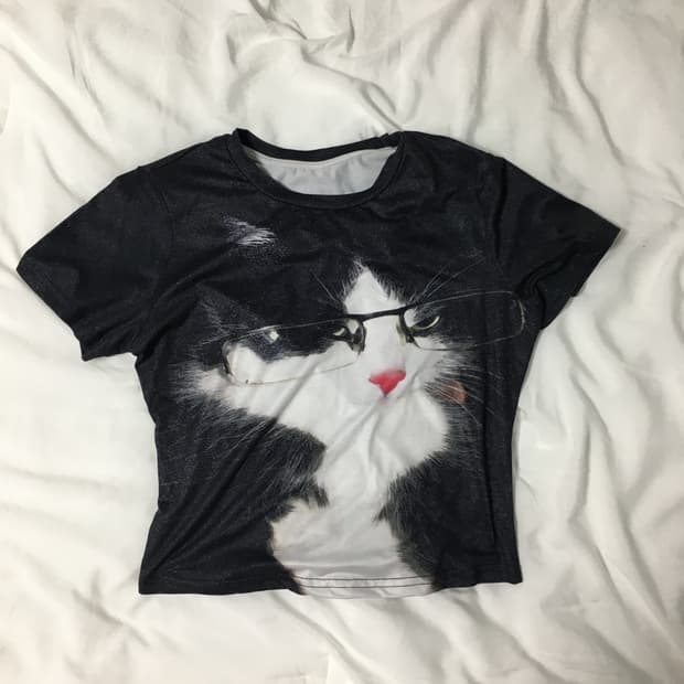 빈티지 고양이 크롭티