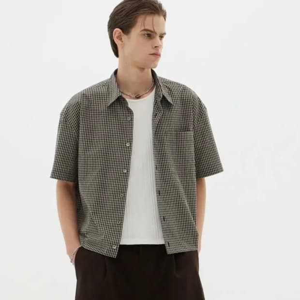 르아브 세그먼트 체크 크롭 셔츠 블랙 [M]