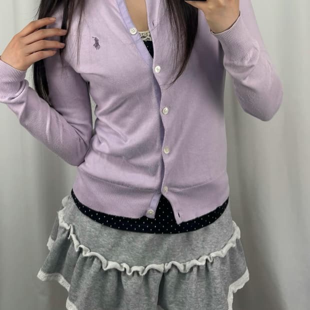 폴로 피마코튼 퍼플 가디건