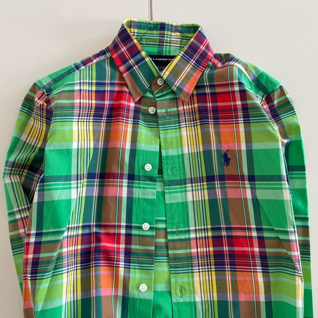 폴로 랄프로렌 그린 배색 체크 셔츠