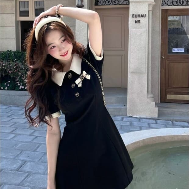 미니 니트 원피스 브롯지 블랙