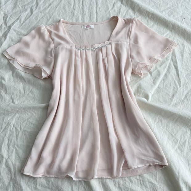 러블리페어리 쉬폰 베이비핑크 반팔 블라우스