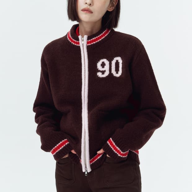 아비에무아 90 자카드 울 집업 가디건