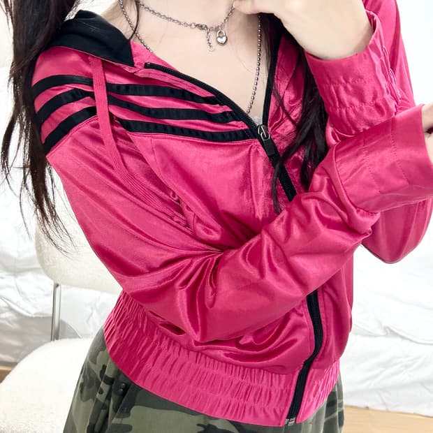 아디다스 자수로고 마젠타핑크 후드집업