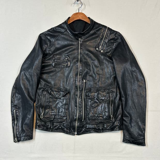 L) 이태리 램스킨 양가죽 멀티 포켓 라이더 자켓