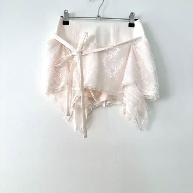 Lace strap layered skirt / pink