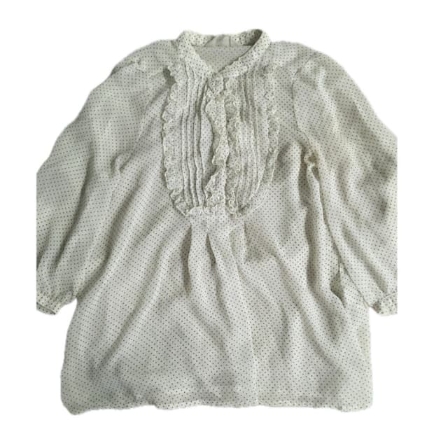 vtg 도트 7부 시스루 블라우스
