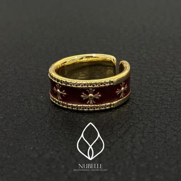 🌗Antique cross ring / 앤틱 골드 버건디 크로스 반지