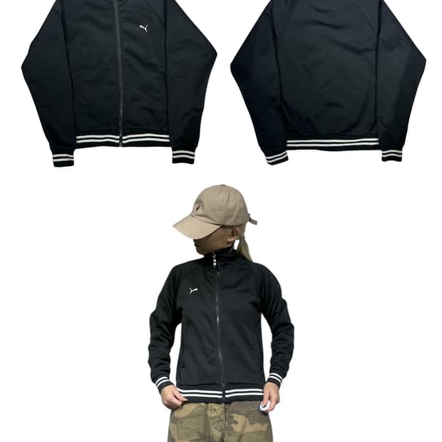 푸마 블랙 슬림핏 로고 트랙탑 져지 M