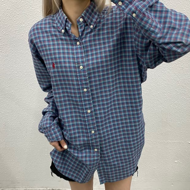 폴로 랄프로렌 레드포니 블루체크 셔츠 M