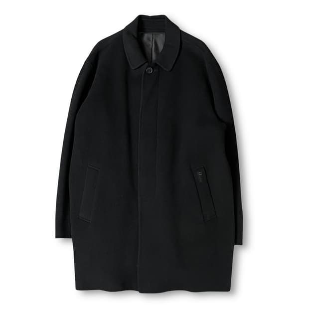 PUFFIN 블랙 울 100 싱글 미디 코트