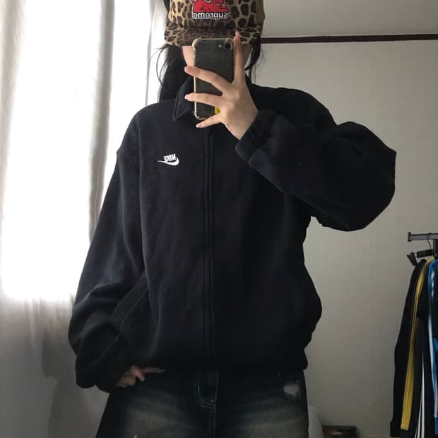 나이키 블랙 넥버튼 면집업