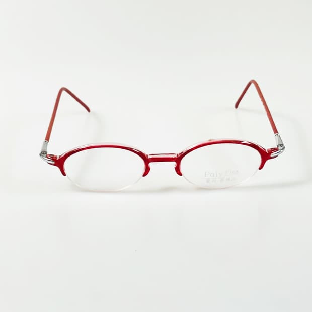 90s POLY FLEX 레드 뿔테 오벌 반무테 빈티지 안경