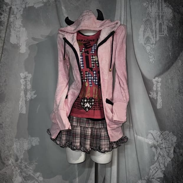 리즈리사 키치 히메 핑크 데빌 후드 딱붙 원피스 후드집업 