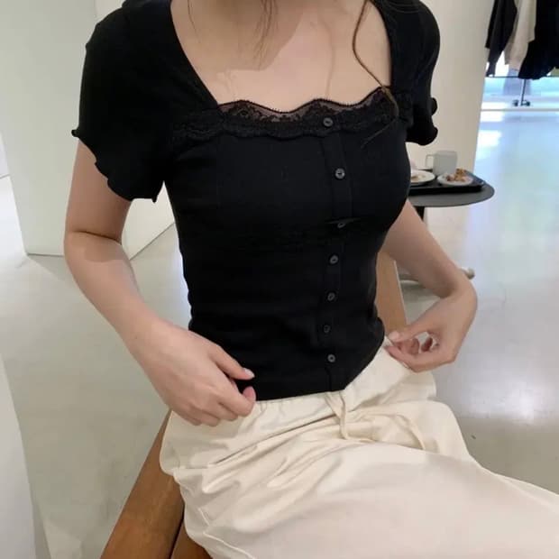 제니오 벨 레이스 가디건 하프 블랙
