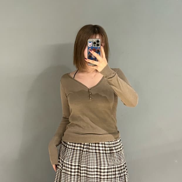 button-up detail cotton knit sleeve