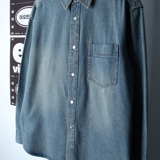 (L-XL) 에잇세컨즈 셔츠 남방 데님 청 워싱 아메카지-H33534