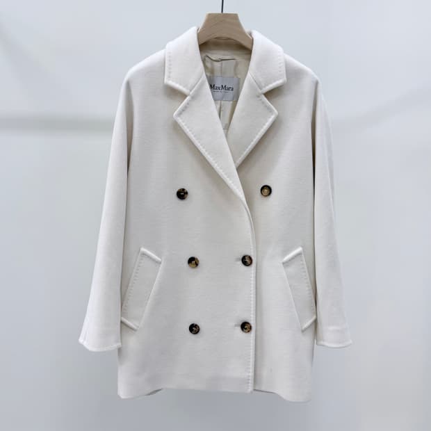 [S+급/38] 막스마라 울 캐시미어 더블 코트 자켓 화이트