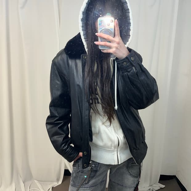 양가죽 퍼 카라 봄버 자켓