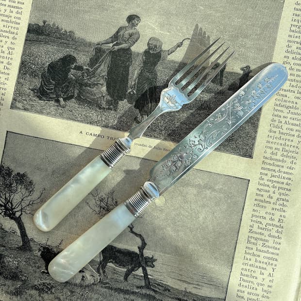 영국 앤틱 실버플레이트 핸드 인그레이빙 자개 커트러리세트