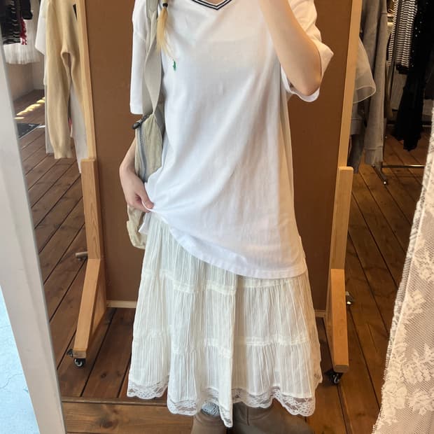 폴로 브이넥 화이트 반팔