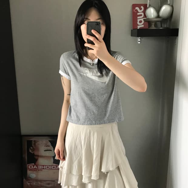 나이키 중앙 스펠아웃 그레이 크롭 링거티