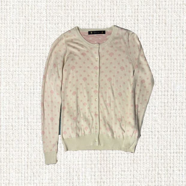 베이지-핑크 도트 버섯 가디건