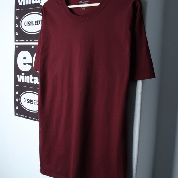 (L-XL) 챔피온 반팔 티셔츠 버건디 무지 올드스쿨-H32875