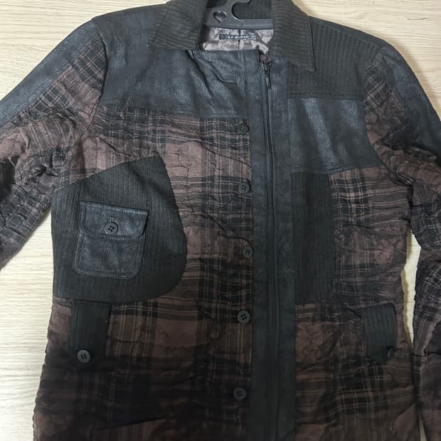 빈티지 체크 사선지퍼 자켓