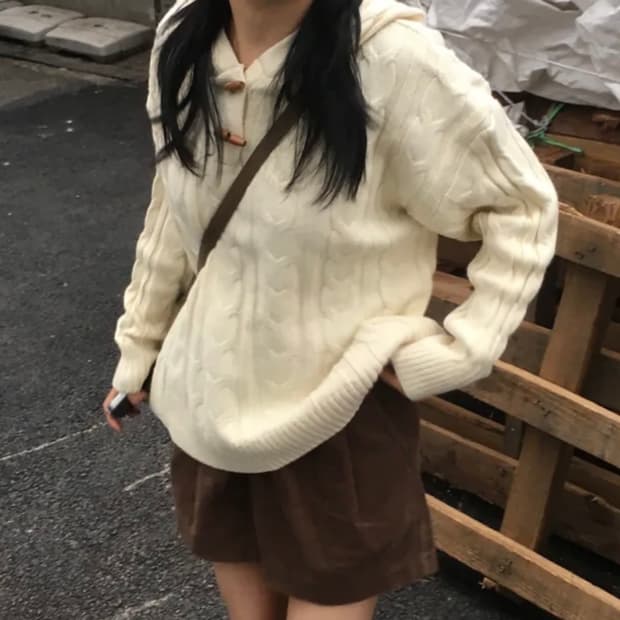 꽈배기 후드 니트