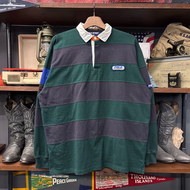 90s 폴로 스포츠 스트라이프 나일론 라이닝 럭비셔츠  N930