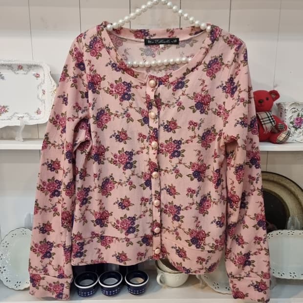 빈티지 플라워 진주버튼 가디건