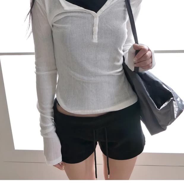 베이비랩 골지 헨리 넥 티 (화이트)