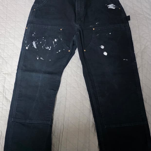 [38] 빈티지 칼하트 더블니 B01 BLK 워크팬츠 페인팅 크롭 BK4