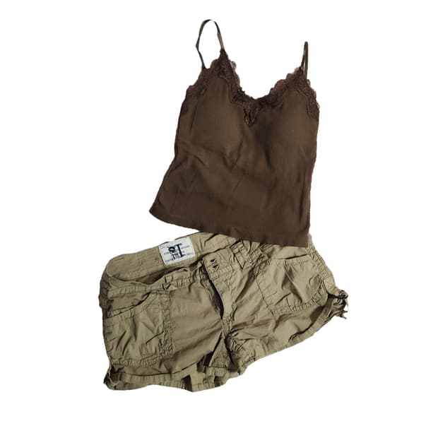 Y2k 모리걸 브라운 나시&카고 반바지 세트