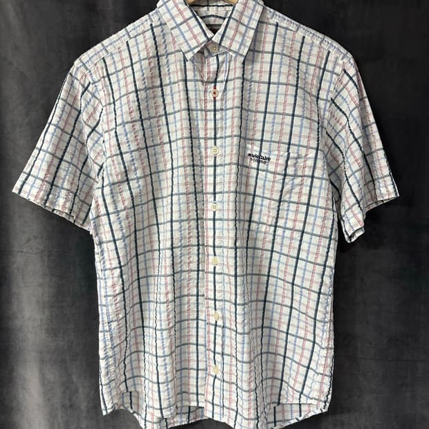 마리끌레르 옴므 SWISS COTTON 시어서커 체크 반팔 셔츠 M