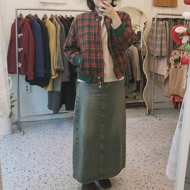 Grace 체크 모직 봄버자켓 여자 free