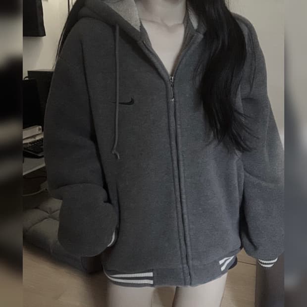 나이키 스우시 그레이 양털 포근 후리스 후드집업