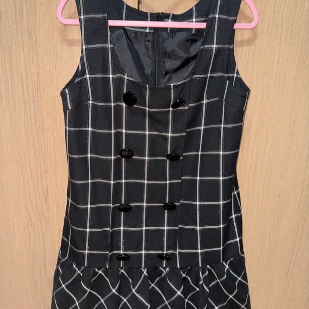 Stc빈티지 글리터 체크 플리츠 원피스 블랙 프레피