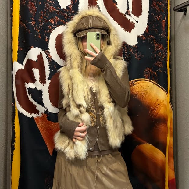 빈티지 후드 퍼 베스트