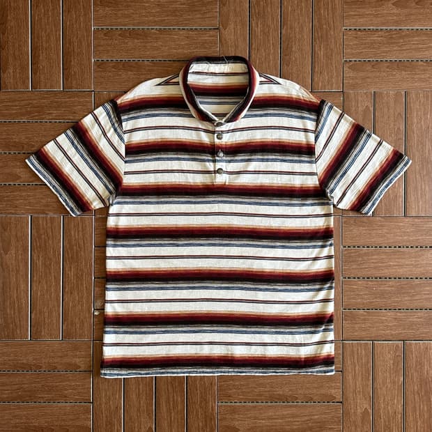 Vintage striped button-up cotton 1/2 tee