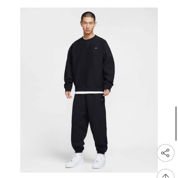 나이키 솔로 스우시 플리스 셋업 (크루티셔츠 오픈헴팬츠) 블랙 L