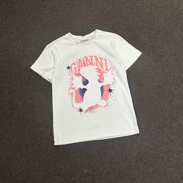 OS)GANNI vintage 여성 그래픽 프린팅 반팔