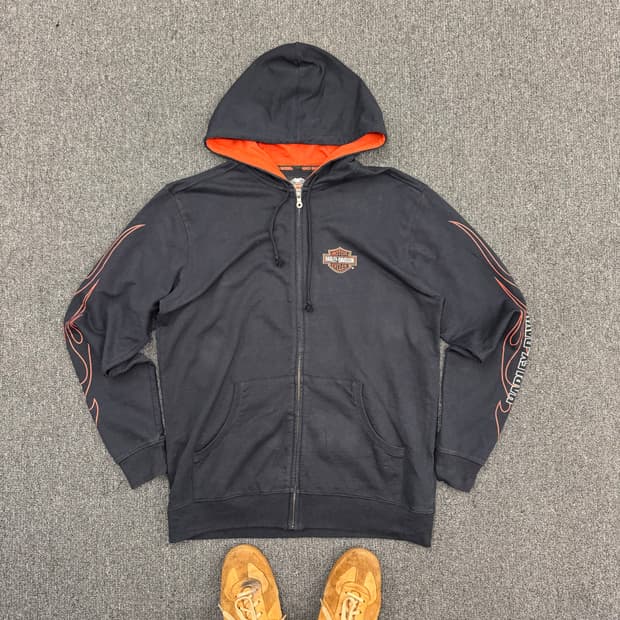 할리데이비슨 불꽃 플레임 등판 자수 후드집업