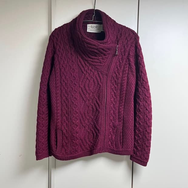Aran Sweater Market 버건디 니트 집업