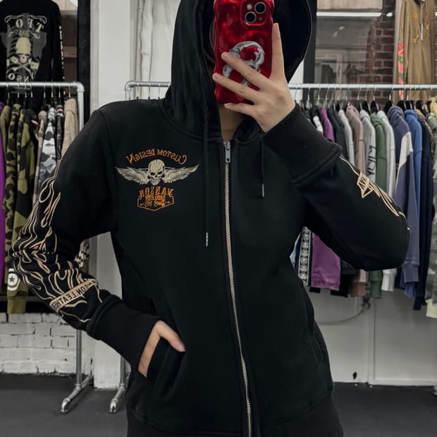 밴슨 레더 사이드 로고 스컬 후드집업