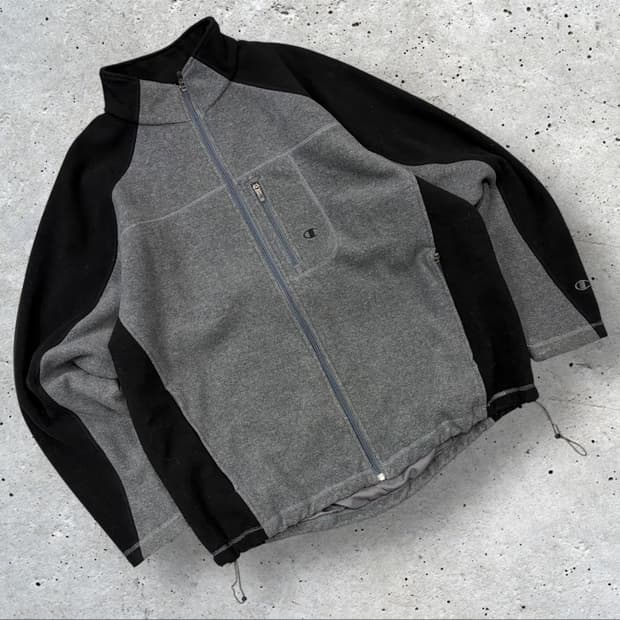 [L] 챔피온 블랙/그레이 후리스 풀집업 자켓 D82